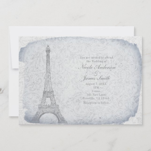 Paris Eiffel Tower Vintage Wedding Invitations (Front)