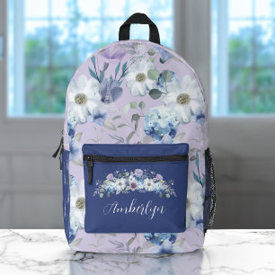 Paris Eiffel Tower Violet Watercolor Florals Name Printed Backpack