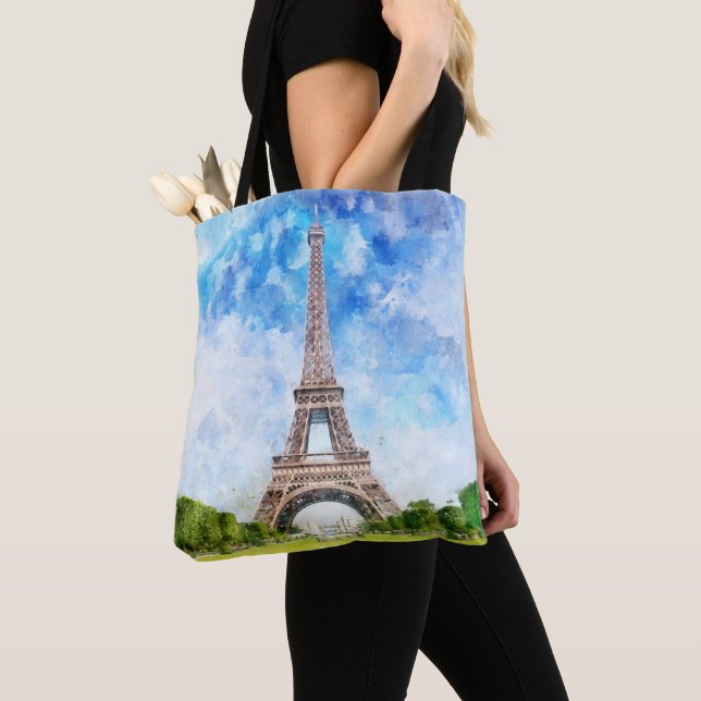 Paris Eiffel Tower Watercolor #01  Tote Bag (Close Up)