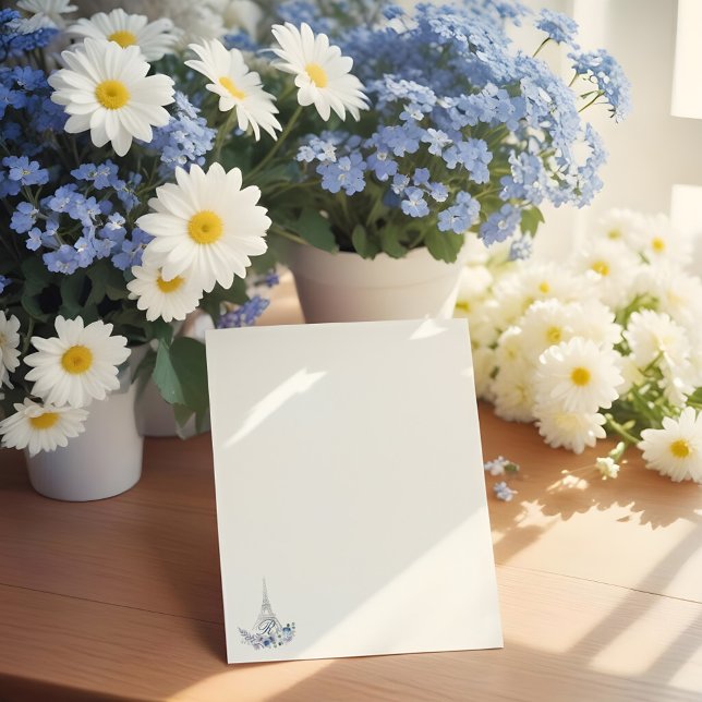 Paris Eiffel Tower Watercolor Floral Monogram Custom Letterhead (Paris Eiffel Tower Watercolor Floral Monogram Letterhead)