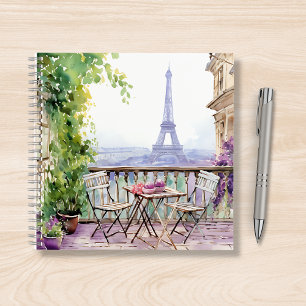 Paris Eiffel Tower Watercolor French Cafe Notebook