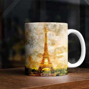 Paris Eiffel Tower Watercolor – Sunset #01  Coffee Mug