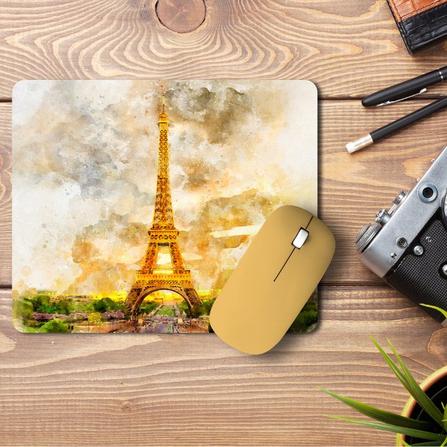 Paris Eiffel Tower Watercolor Sunset Art Print Mouse Pad (Paris Eiffel Tower Watercolor Sunset Art Print. Mouse Pad)