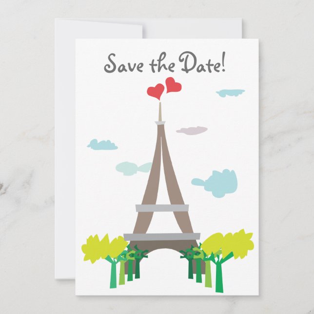 Paris Eiffel Tower Wedding Date Save The Date (Front)