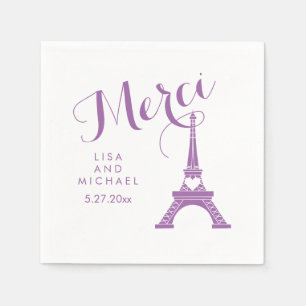 Paris Eiffel Tower Wedding Purple Merci Thank You Napkin