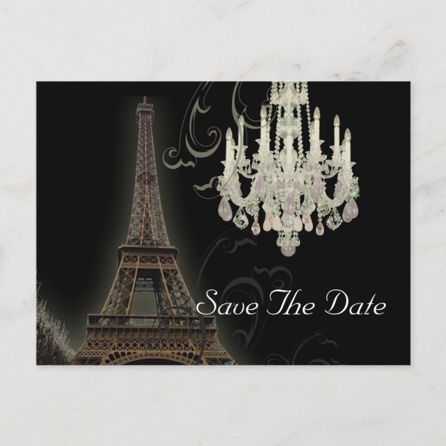 Paris Eiffel Tower wedding save the date Announcement Postcard (Front)