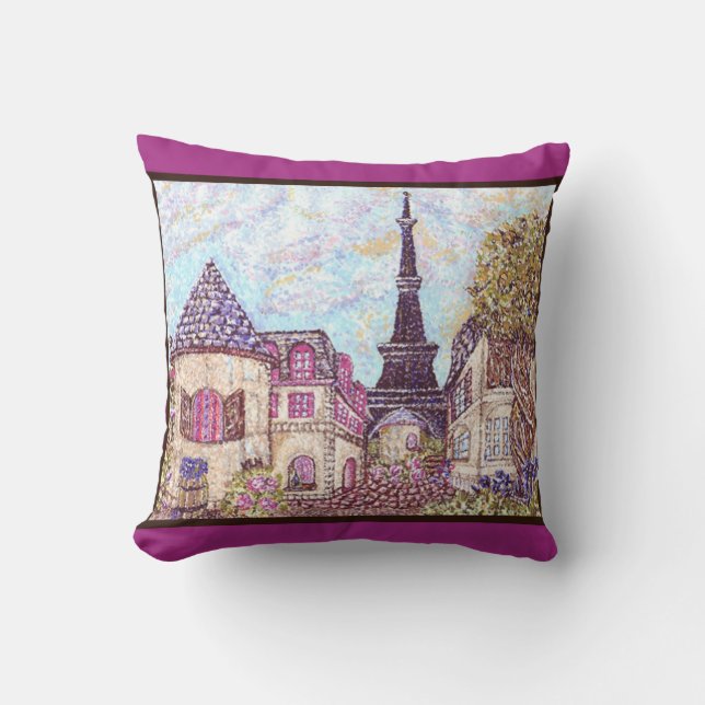 Paris / Eiffel Tower, wine & grapes pillow (Front)