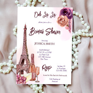 Paris Eiffel tower wine grapes plum bridal shower  Invitation