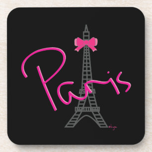 Paris, Eiffel Tower with Bow Modern Black Coaster
