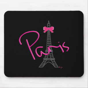 Paris, Eiffel Tower with Bow Trendy black Mouse Pad