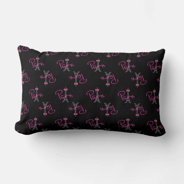 Paris, Eiffel Tower with pink Bow Lumbar Cushion (Front)