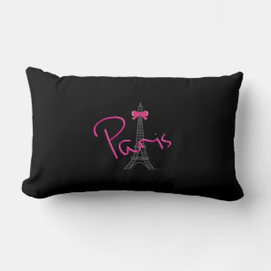 Paris, Eiffel Tower with pink Bow Modern Black Lumbar Cushion