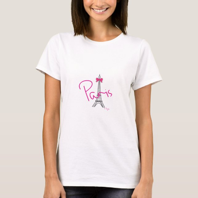 Paris Eiffel Tower with pink bow T-Shirt (Front)