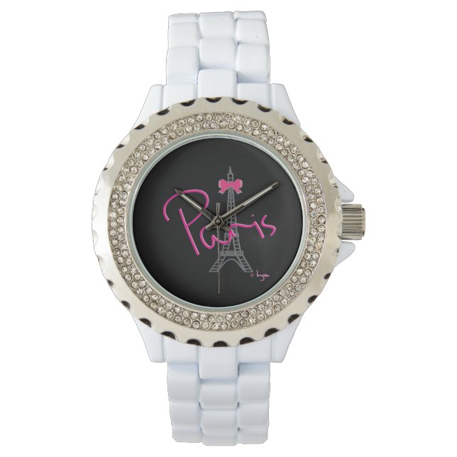 Paris Eiffel+tower with pink bow Watch (Front)