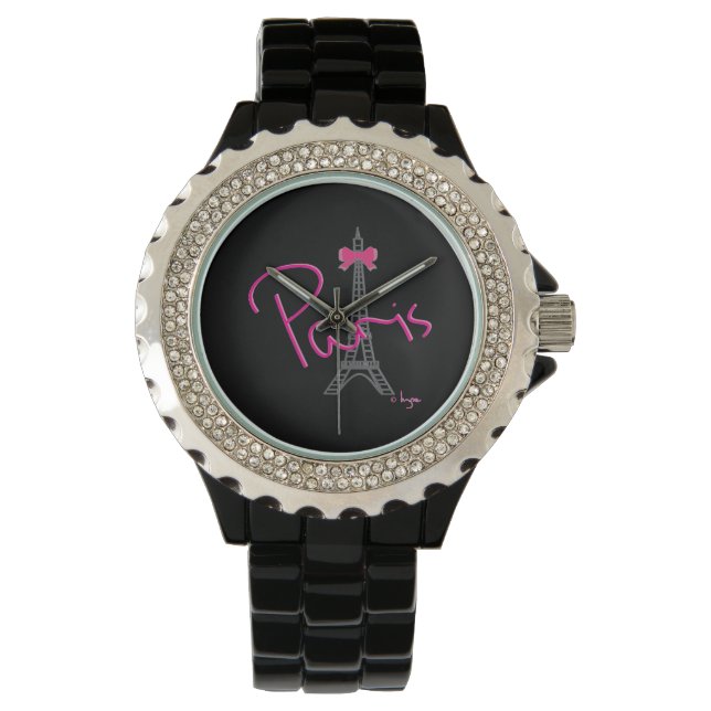 Paris Eiffel+tower with pink bow Watch (Front)