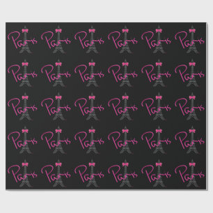 PARIS Eiffel Tower with pink bow Wrapping Paper