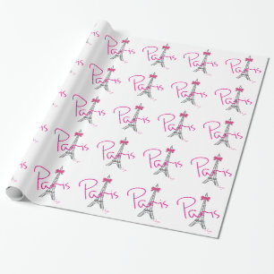 PARIS Eiffel Tower with pink bow Wrapping Paper
