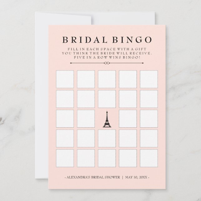 Paris Elegance Bridal Bingo Bridal Shower Game (Front)