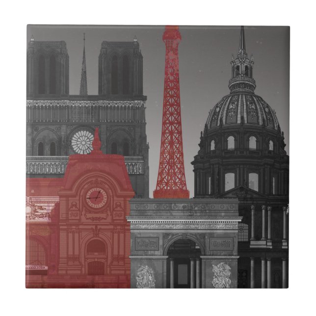 Paris Elevations by Night - Red Ceramic Tile (Front)