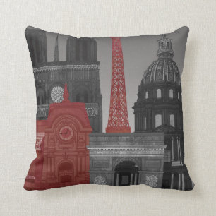 Paris Elevations by Night - Red Cushion