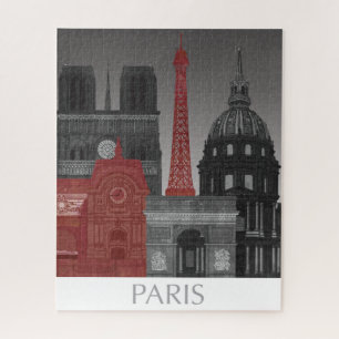 Paris Elevations by Night - Red Jigsaw Puzzle