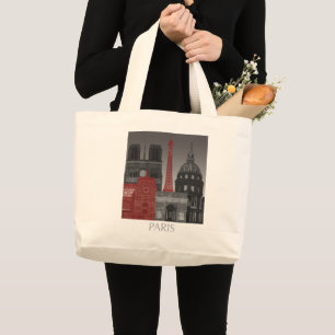Paris Elevations by Night - Red Large Tote Bag