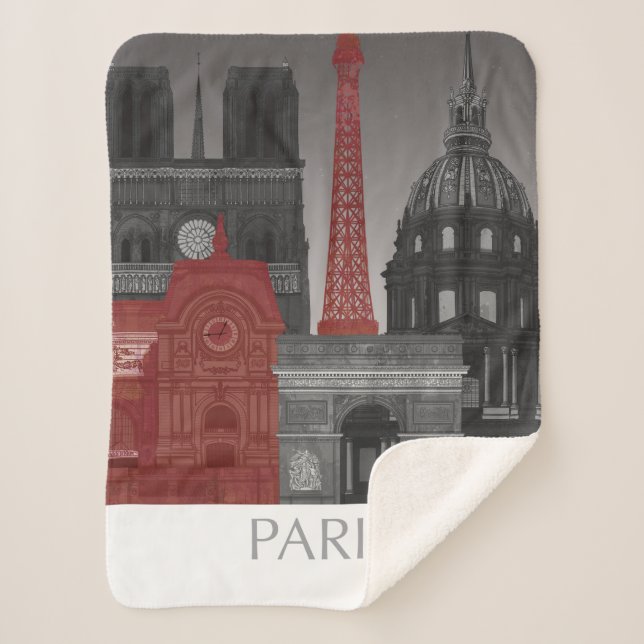 Paris Elevations by Night - Red Sherpa Blanket (Front)