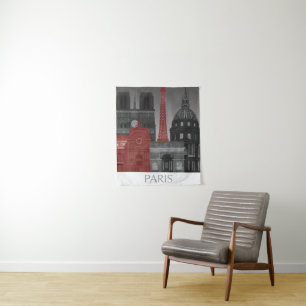 Paris Elevations by Night - Red Tapestry