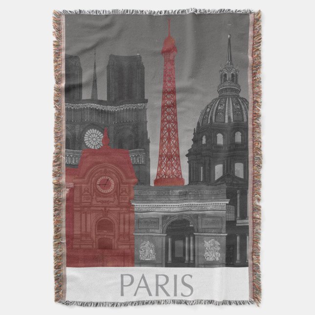 Paris Elevations by Night - Red Throw Blanket (Front Vertical)