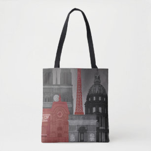 Paris Elevations by Night - Red Tote Bag