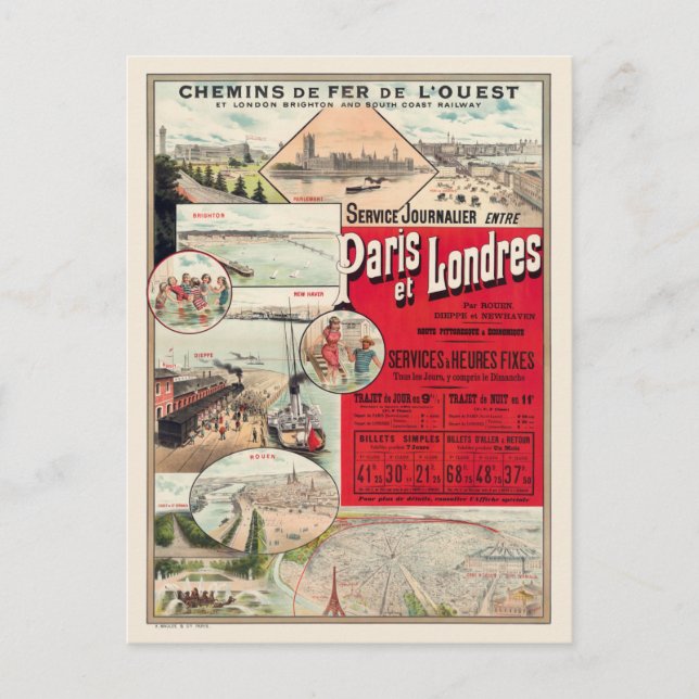 Paris et Londres Vintage Poster 1890 Postcard (Front)