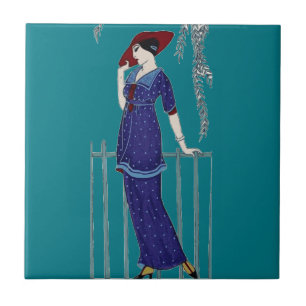 Paris fashion 1920s elegant lady ceramic tile