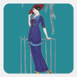 Paris fashion 1920s elegant lady square sticker