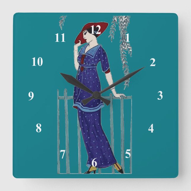 Paris fashion 1920s elegant lady square wall clock (Front)