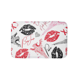 Paris fashion, calligraphic Eiffel Tower pattern. Bath Mat
