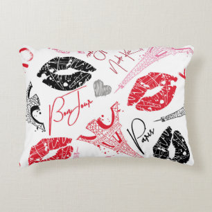 Paris fashion, calligraphic Eiffel Tower pattern. Decorative Cushion