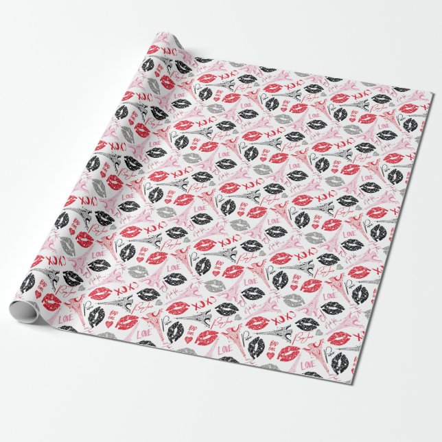 Paris fashion, calligraphic Eiffel Tower pattern. Wrapping Paper (Unrolled)