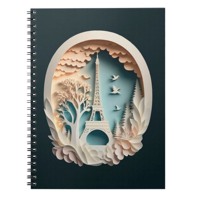 Paris Faux Papercut Style Spiral Photo Notebook (Front)