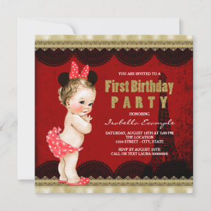 Paris First Birthday Party Invitation