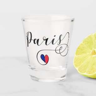 Paris Flag Heart, France Shot Glass