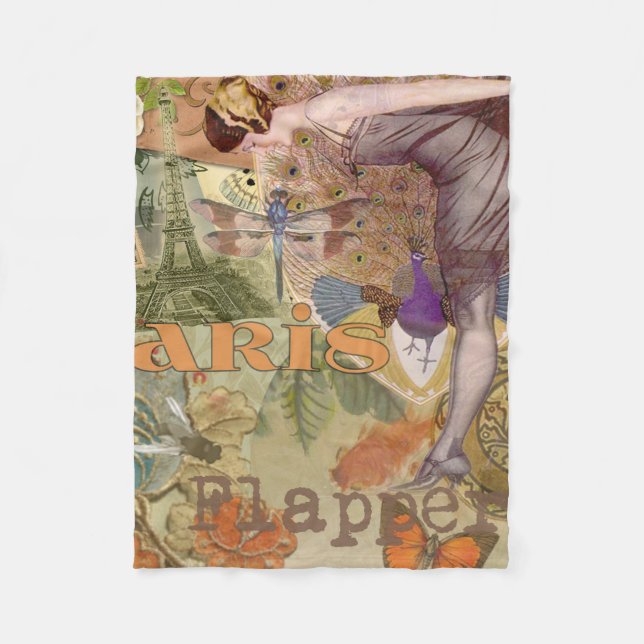 Paris Flapper Art Deco Peacock Vintage Fleece Blanket (Front)