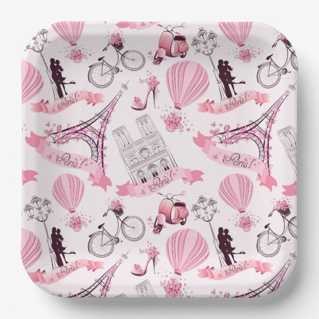 Paris Floral Paper Plate (Front)