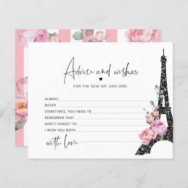 Paris floral pink advice and wishes bridal card (Front/Back)
