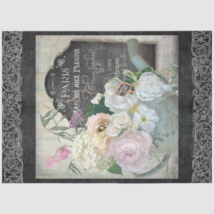 Paris Flower Vintage Watering Can Script Decoupage Tissue Paper