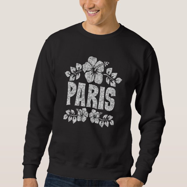 Paris Flowers Distressed White Print Sweatshirt (Front)