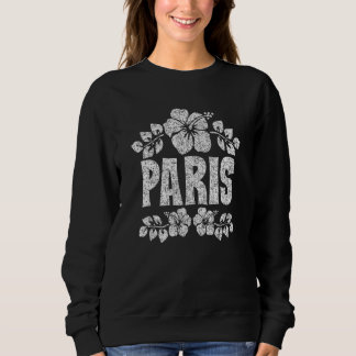 Paris Flowers Distressed White Print Sweatshirt