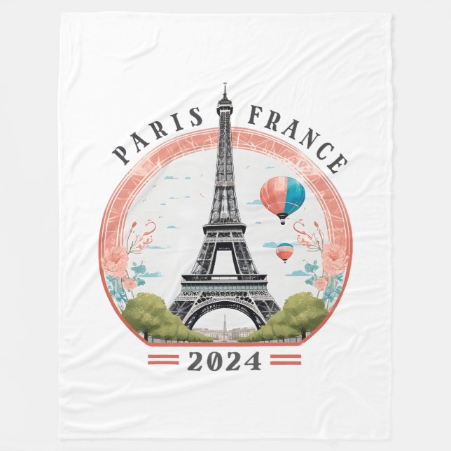Paris France 2024 Fleece Blankets, Eiffel Tower Blanket (Front)