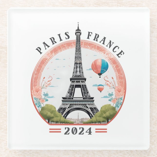 Paris France 2024 Glass Coasters, Eiffel Tower Glass Coaster (Front)