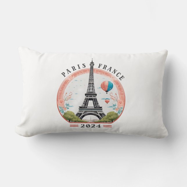 Paris France 2024 Lumbar Pillows, Eiffel Tower Lumbar Cushion (Front)