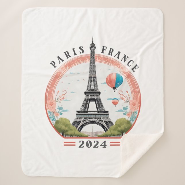 Paris France 2024 Sherpa Blankets, Eiffel Tower Sherpa Blanket (Front)